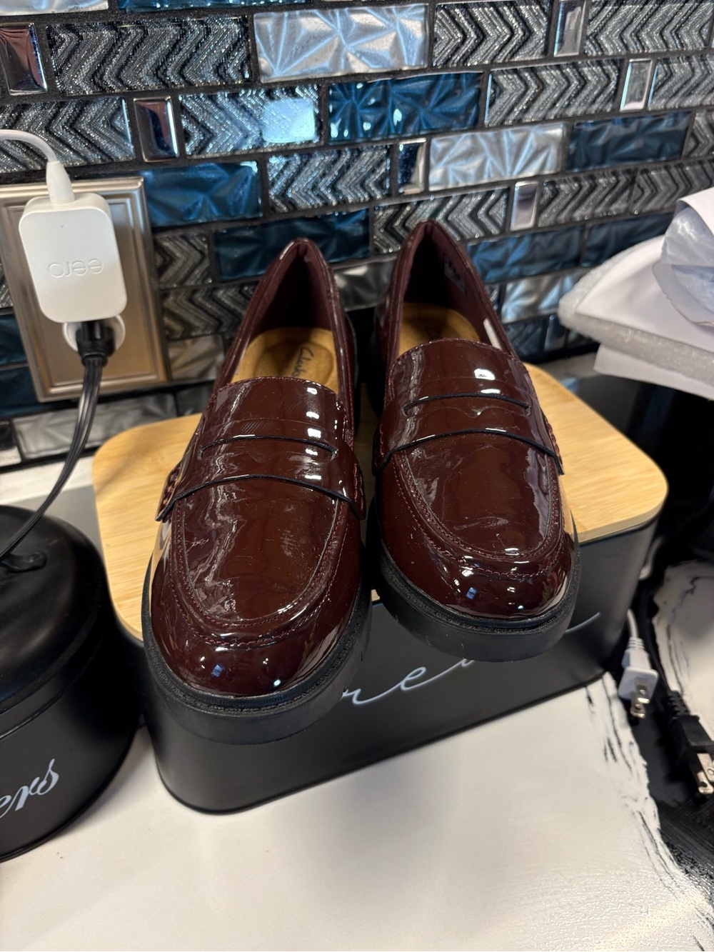 Clarks Women's Dark Burgundy Patent Penny Loafers